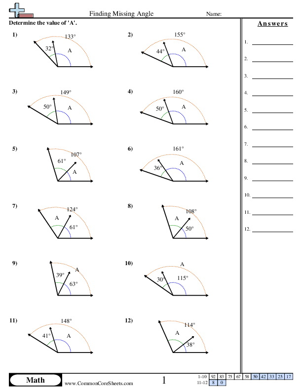 4.md.7 Worksheets - Finding Missing Angle worksheet